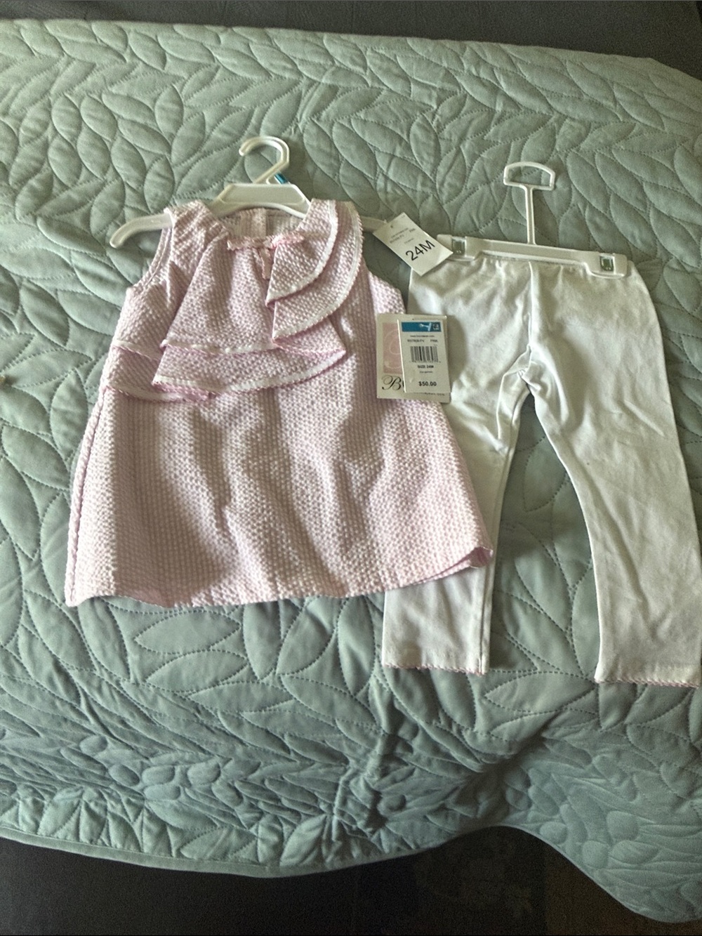 Bonnie Baby Pink Textured Dress with Cream Leggings